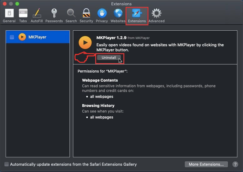 Remove Mac virus from safari step 3