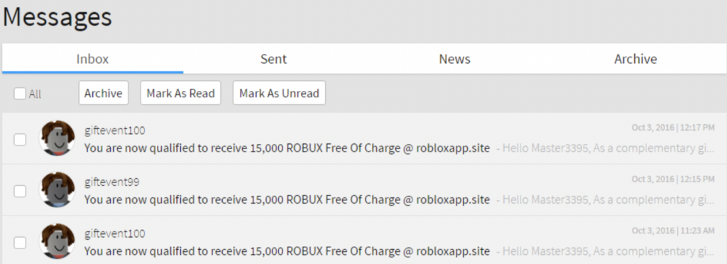 Roblox phishing emails