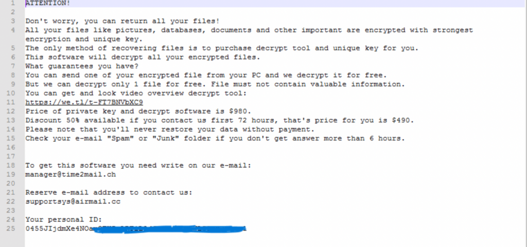 stopcrypt ransomware ransom note